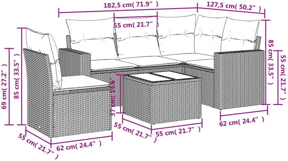 Sofa Sofos komplektas su pagalvėlėmis, 6 dalių, smėlio, poliratanas