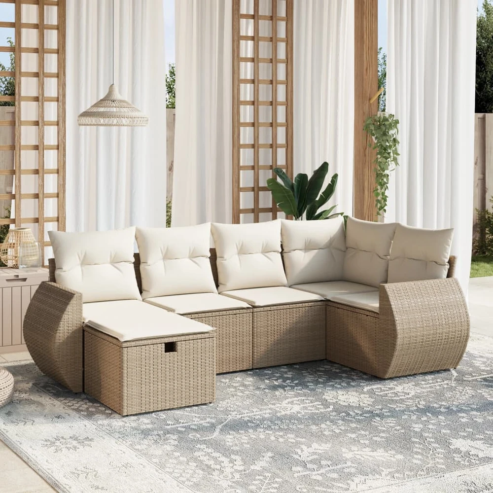 Sofa Sofos komplektas su pagalvėlėmis, 6 dalių, smėlio, poliratanas