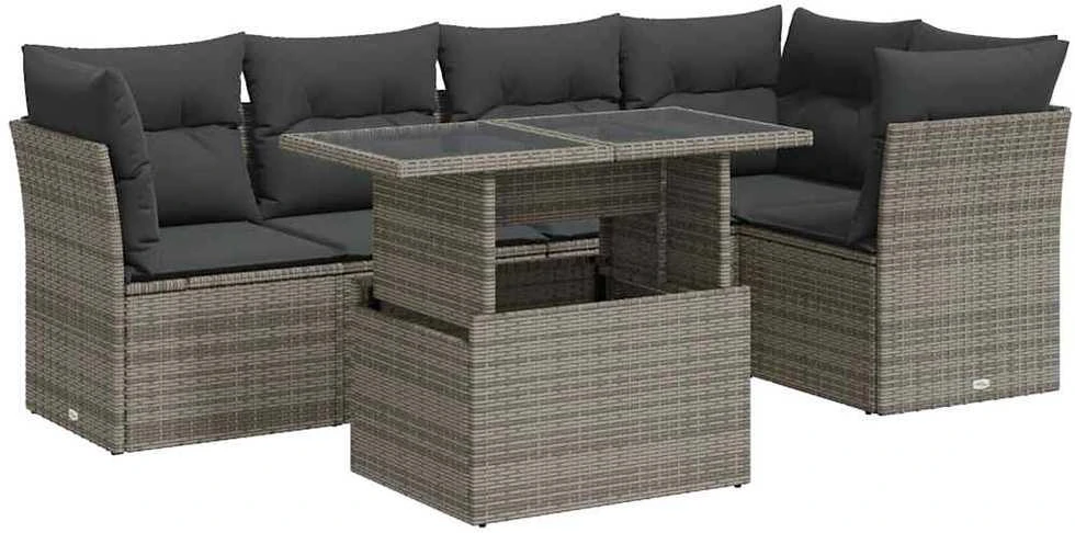 Sofa Sofos komplektas su pagalvėlėmis, 6 dalių, pilkas, poliratanas