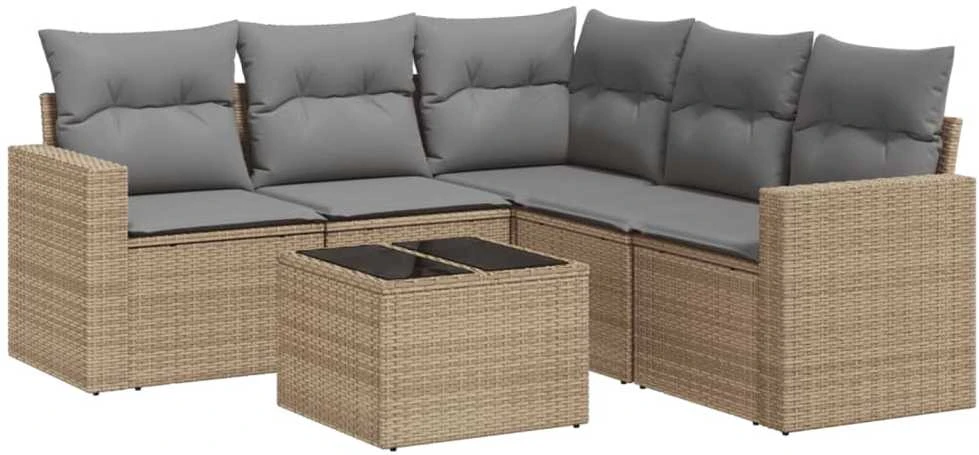 Sofa Sofos komplektas su pagalvėlėmis, 6 dalių, smėlio, poliratanas