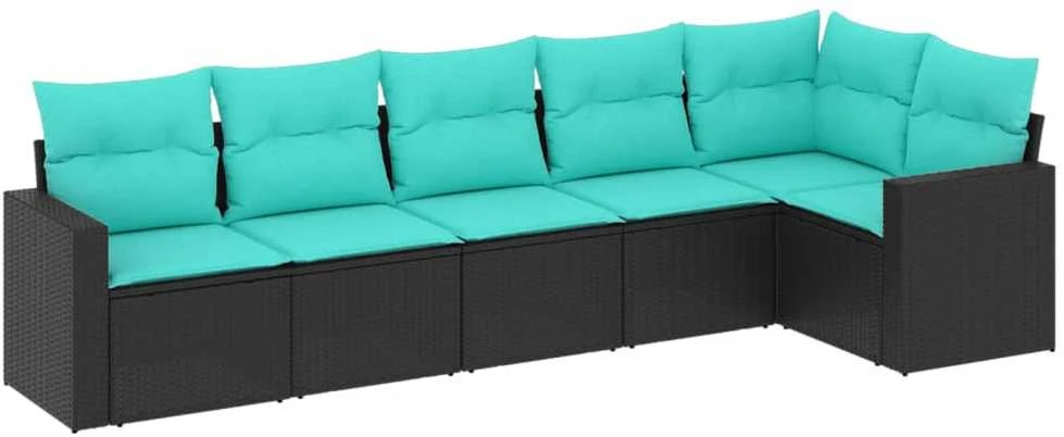 Sofa Sofos komplektas su pagalvėlėmis, 6 dalių, juodas, poliratanas