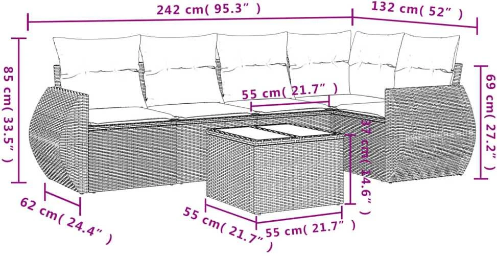 Sofa Sofos komplektas su pagalvėlėmis, 6 dalių, pilkas, poliratanas
