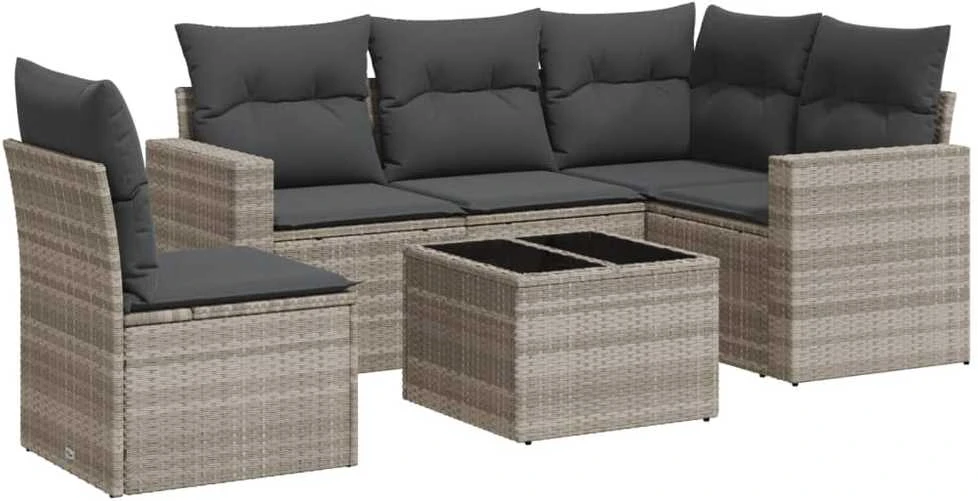 Sofa Sofos komplektas su pagalvėlėmis, 6 dalių, pilkas, poliratanas