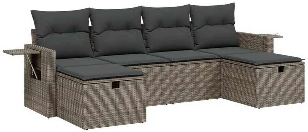 Sofa Sofos komplektas su pagalvėlėmis, 6 dalių, pilkas, poliratanas