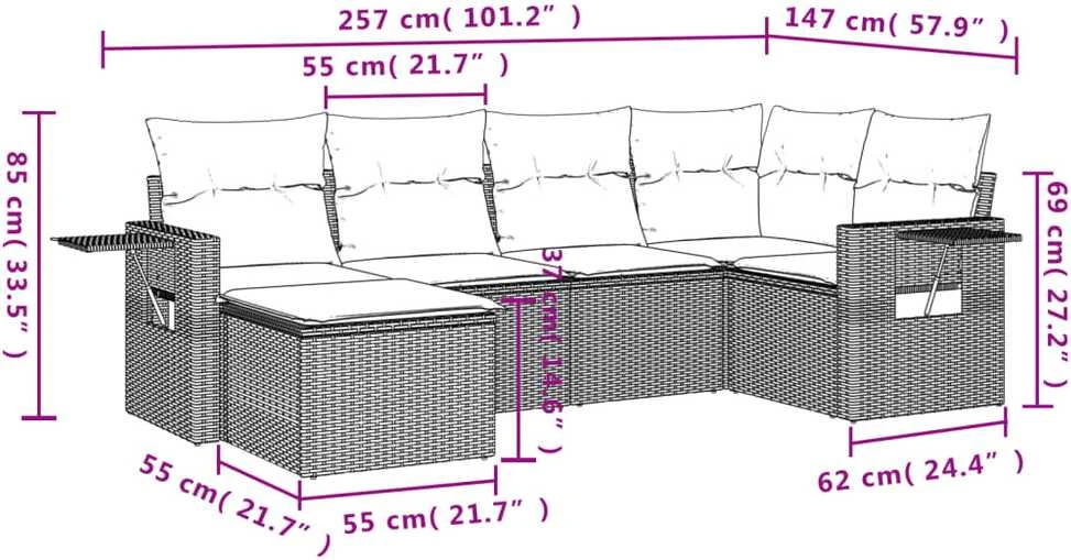 Sofa Sofos komplektas su pagalvėlėmis, 6 dalių, pilkas, poliratanas