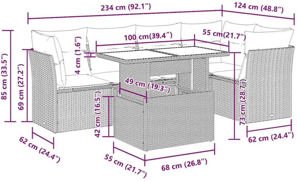 Lauko baldų komplektas Sofos komplektas su pagalvėlėmis, 6 dalių, rudas, poliratanas