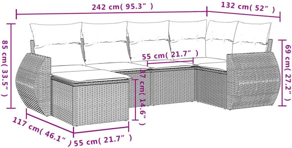 Sofa Sofos komplektas su pagalvėlėmis, 6 dalių, smėlio, poliratanas