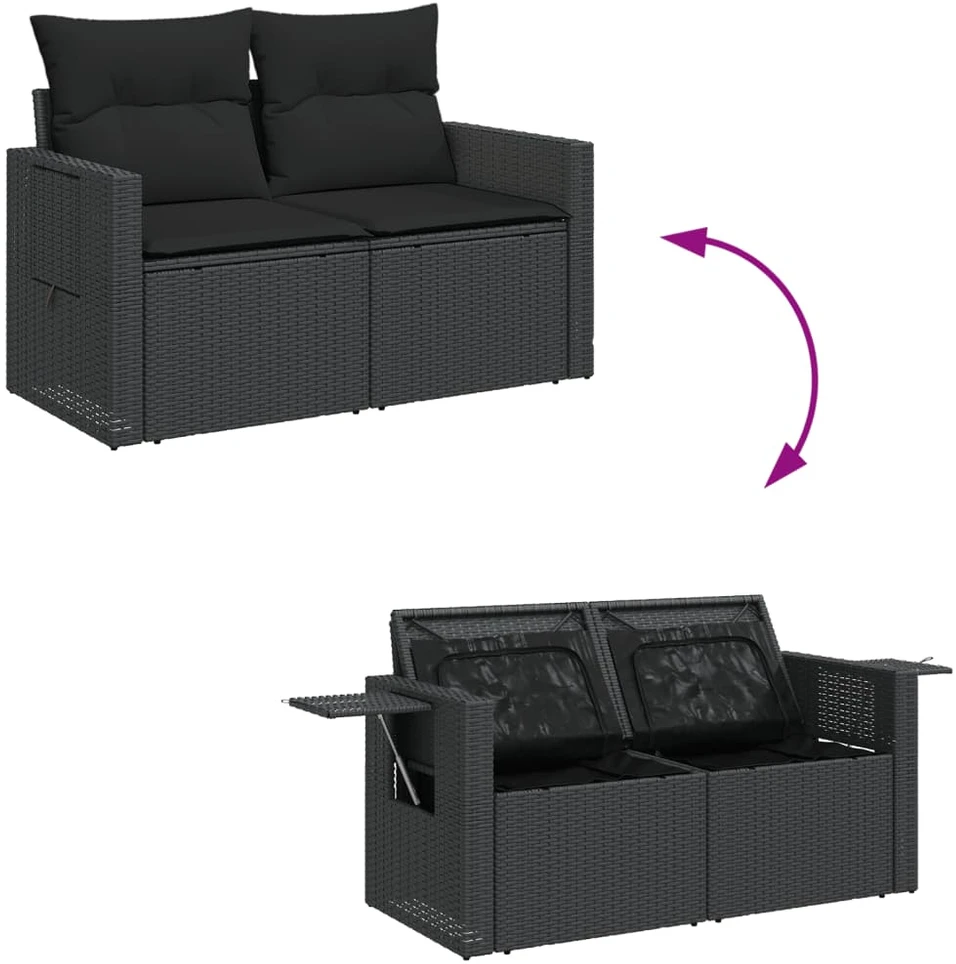 Sofa Sofos komplektas su pagalvėlėmis, 6 dalių, juodas, poliratanas
