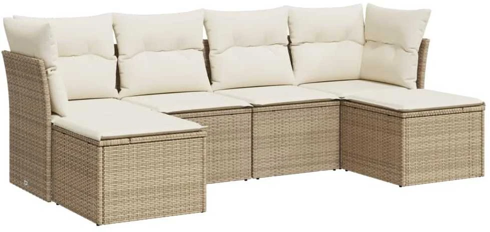 Sofa Sofos komplektas su pagalvėlėmis, 6 dalių, smėlio, poliratanas