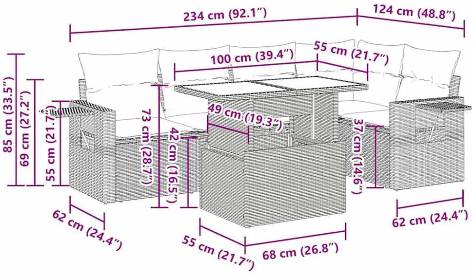 Lauko baldų komplektas Sofos komplektas su pagalvėlėmis, 6 dalių, smėlio, poliratanas