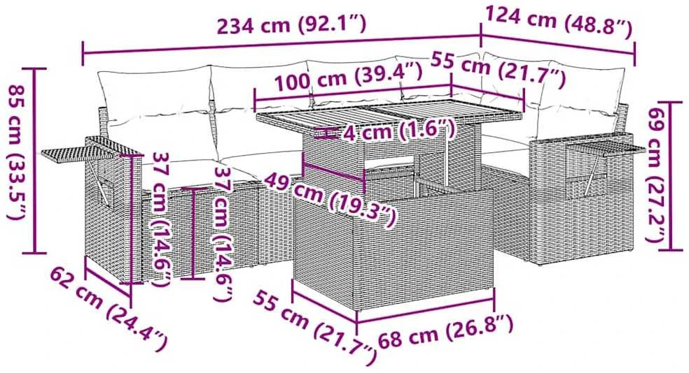 Sofa Sofos komplektas su pagalvėlėmis, 6 dalių, juodas, poliratanas