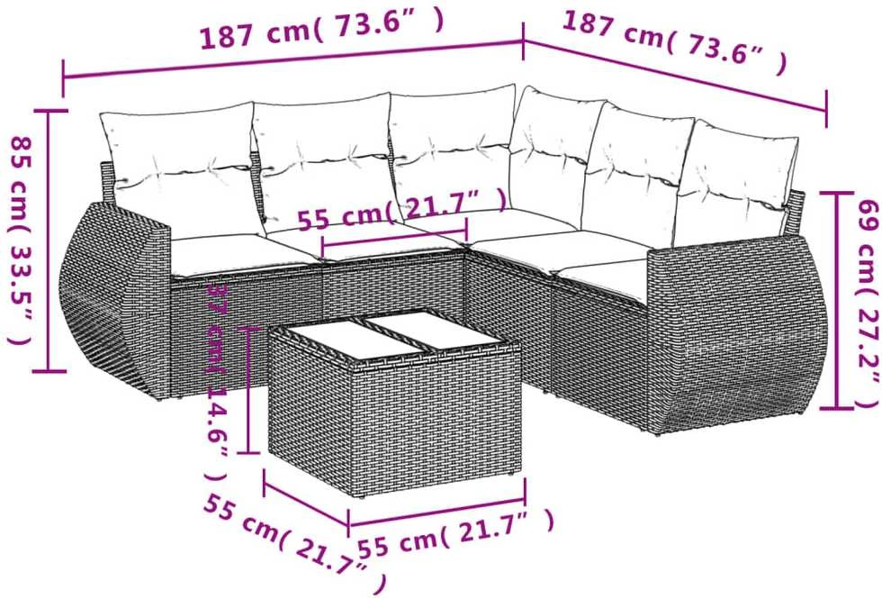 Sofa Sofos komplektas su pagalvėlėmis, 6 dalių, smėlio, poliratanas