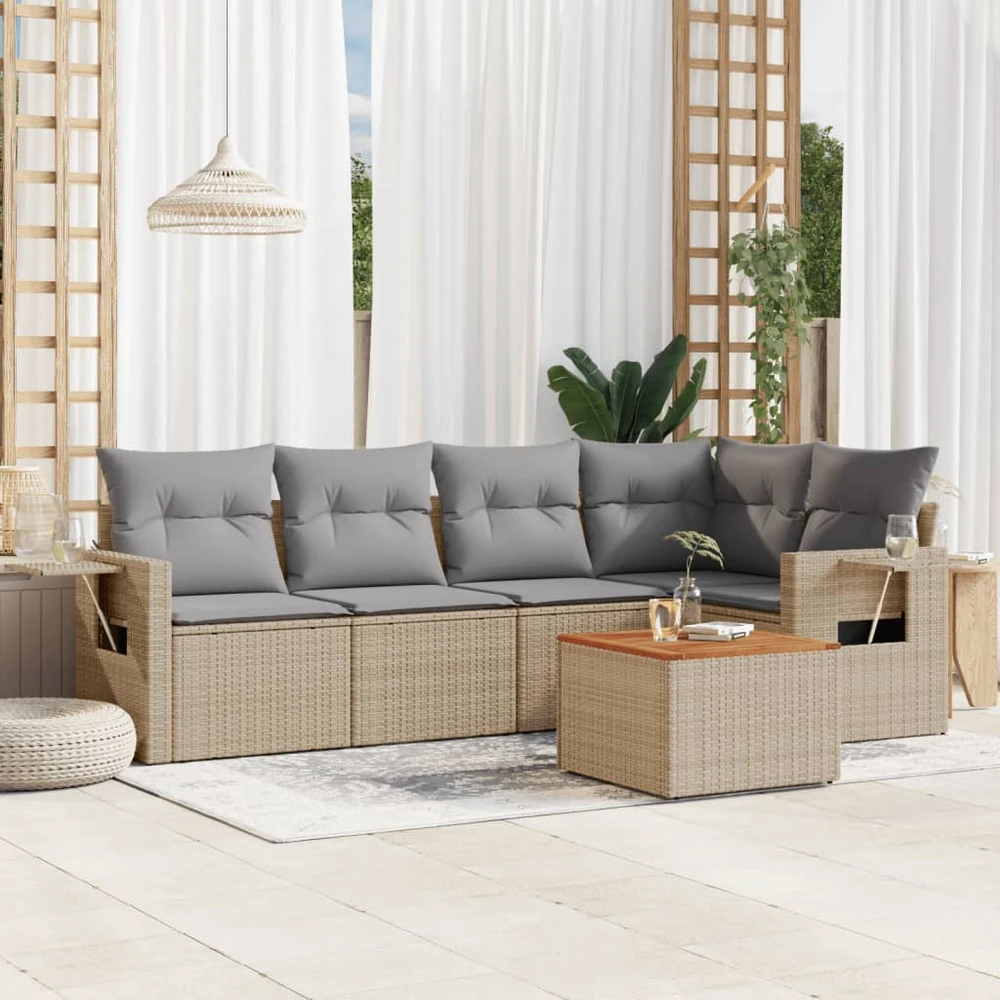 Sofa Sofos komplektas su pagalvėlėmis, 6 dalių, smėlio, poliratanas