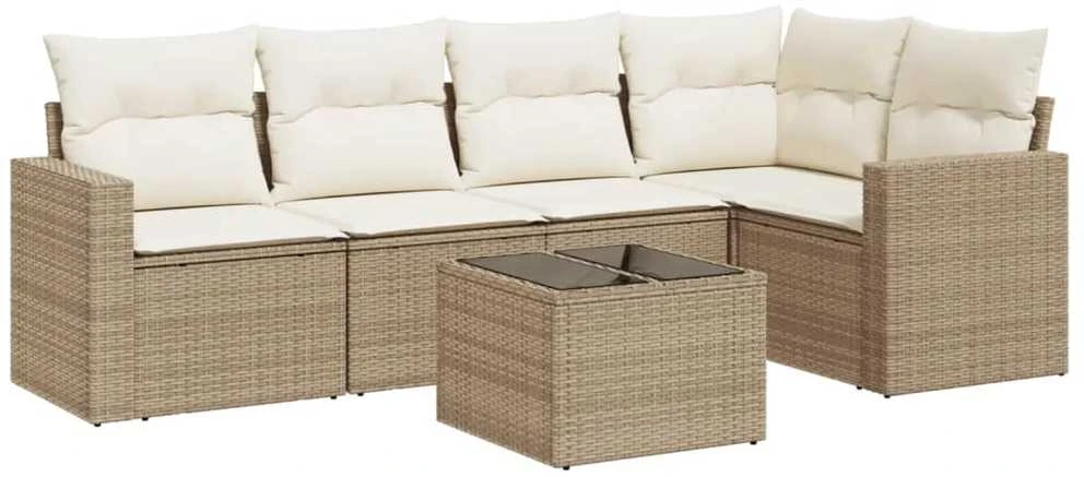 Sofa Sofos komplektas su pagalvėlėmis, 6 dalių, smėlio, poliratanas