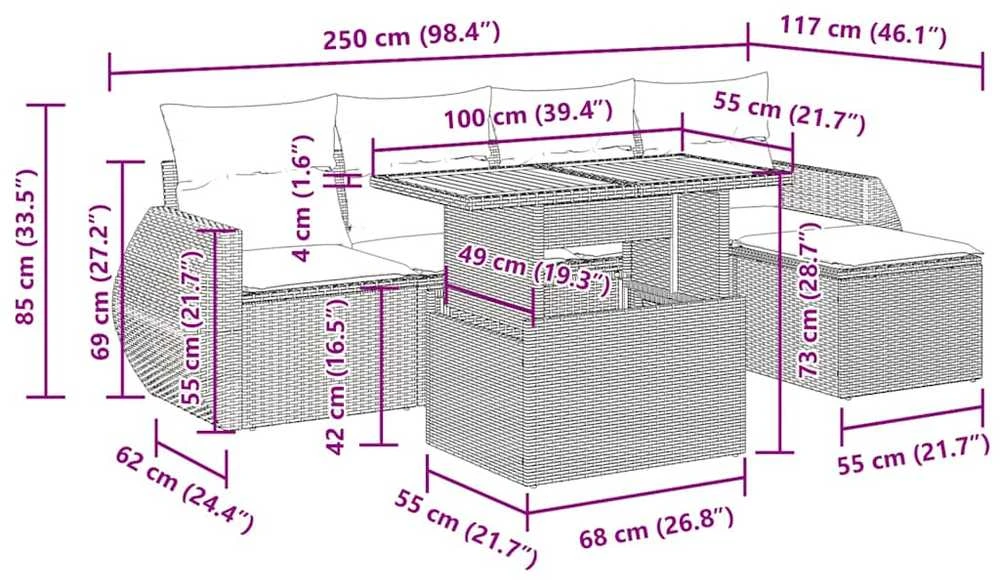 Lauko baldų komplektas Sofos komplektas su pagalvėlėmis, 6 dalių, smėlio, poliratanas