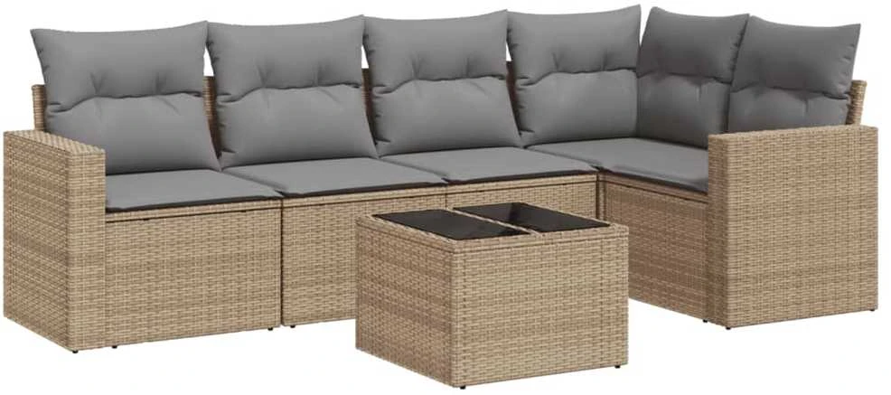 Sofa Sofos komplektas su pagalvėlėmis, 6 dalių, smėlio, poliratanas