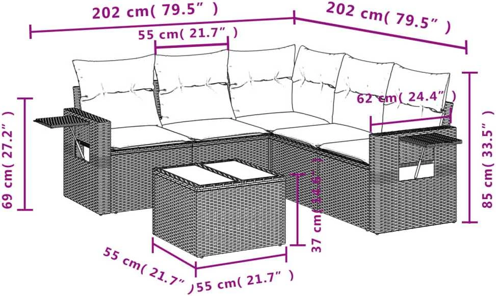 Sofa Sofos komplektas su pagalvėlėmis, 6 dalių, smėlio, poliratanas