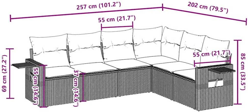 Lauko baldų komplektas Sofos komplektas su pagalvėlėmis, 6 dalių, rudas, poliratanas