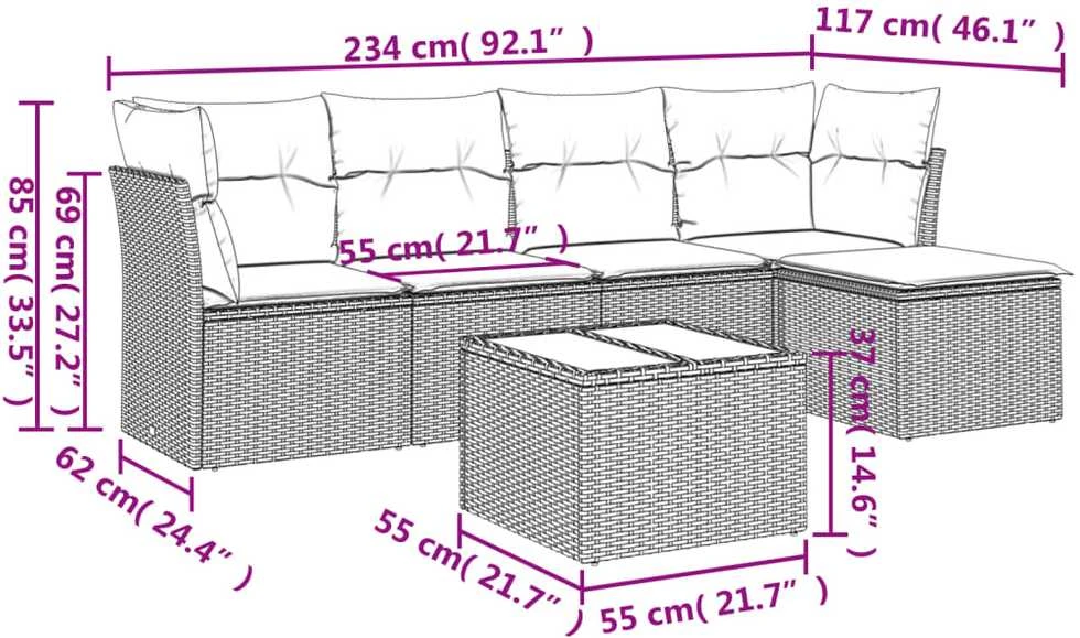 Sofa Sofos komplektas su pagalvėlėmis, 6 dalių, smėlio, poliratanas