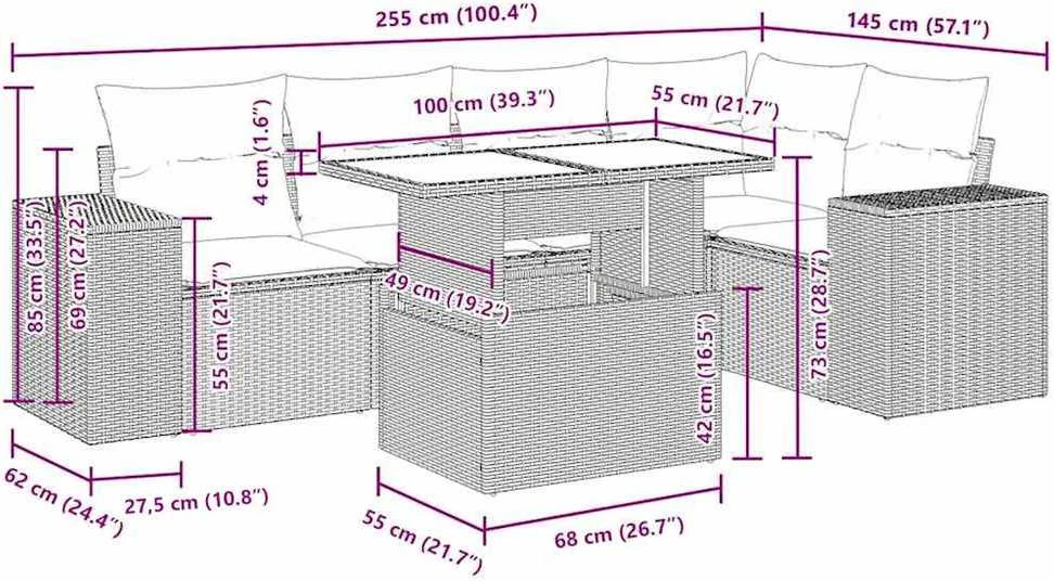 Lauko baldų komplektas Sofos komplektas su pagalvėlėmis, 6 dalių, rudas, poliratanas