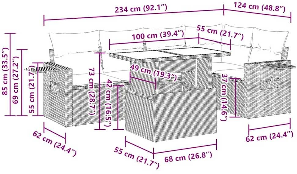 Lauko baldų komplektas Sofos komplektas su pagalvėlėmis, 6 dalių, smėlio, poliratanas