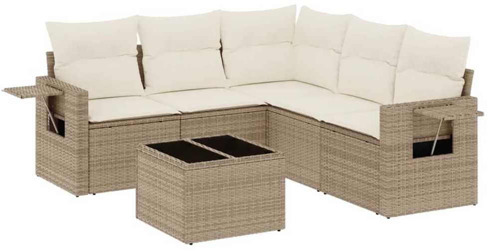 Sofa Sofos komplektas su pagalvėlėmis, 6 dalių, smėlio, poliratanas