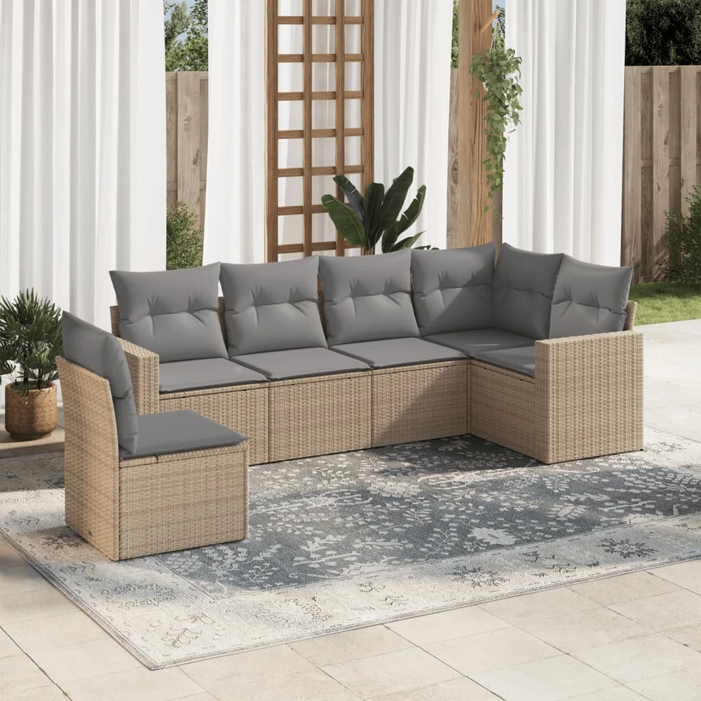 Sofa Sofos komplektas su pagalvėlėmis, 6 dalių, smėlio, poliratanas