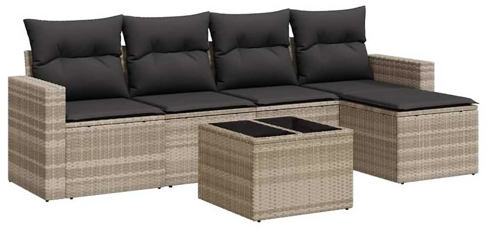 Sofa Sofos komplektas su pagalvėlėmis, 6 dalių, pilkas, poliratanas