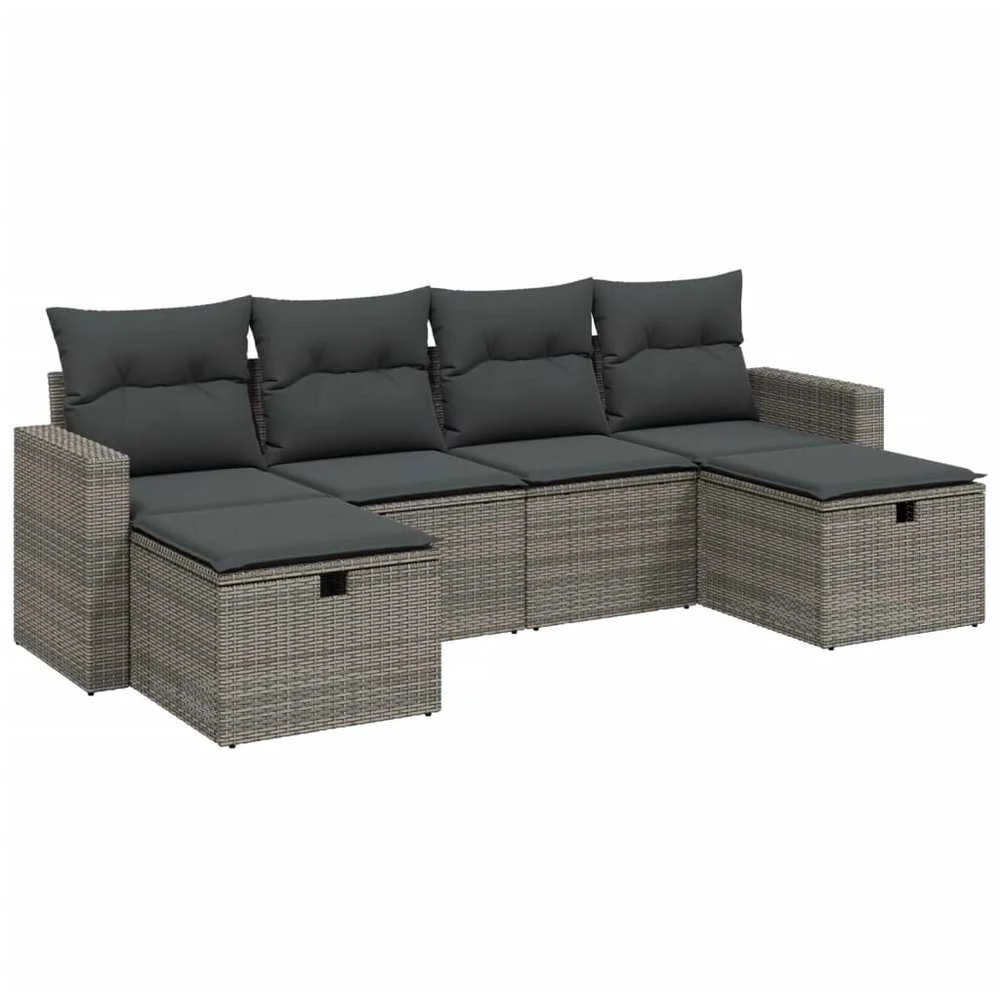Sofa Sofos komplektas su pagalvėlėmis, 6 dalių, pilkas, poliratanas