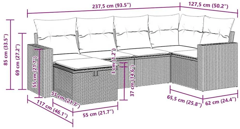 Lauko baldų komplektas Sofos komplektas su pagalvėlėmis, 6 dalių, juodas, poliratanas