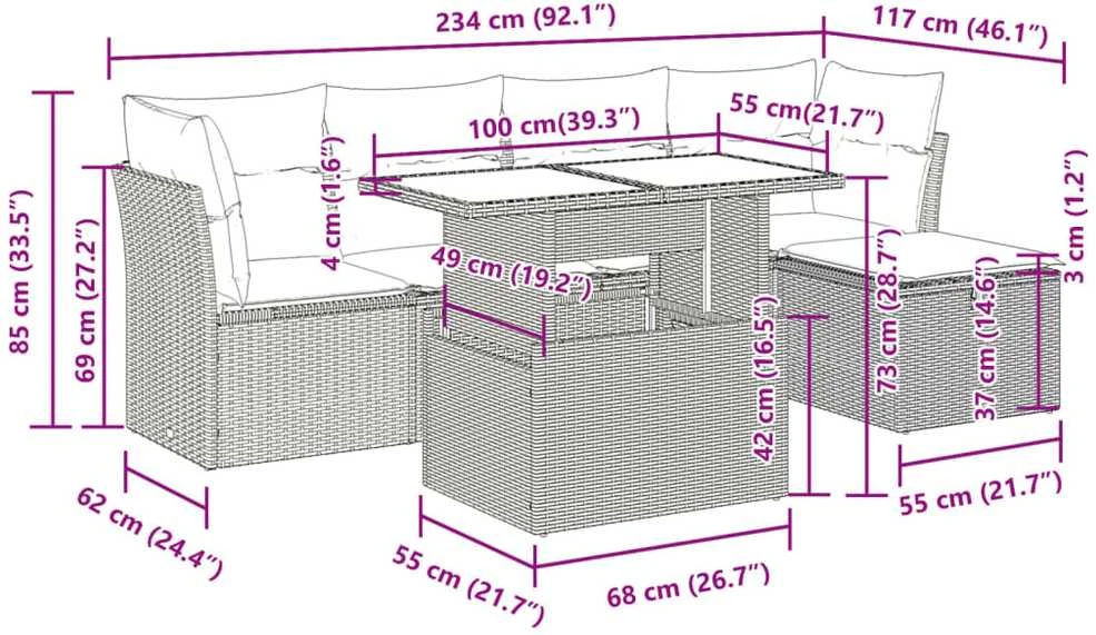 Lauko baldų komplektas Sofos komplektas su pagalvėlėmis, 6 dalių, juodas, poliratanas