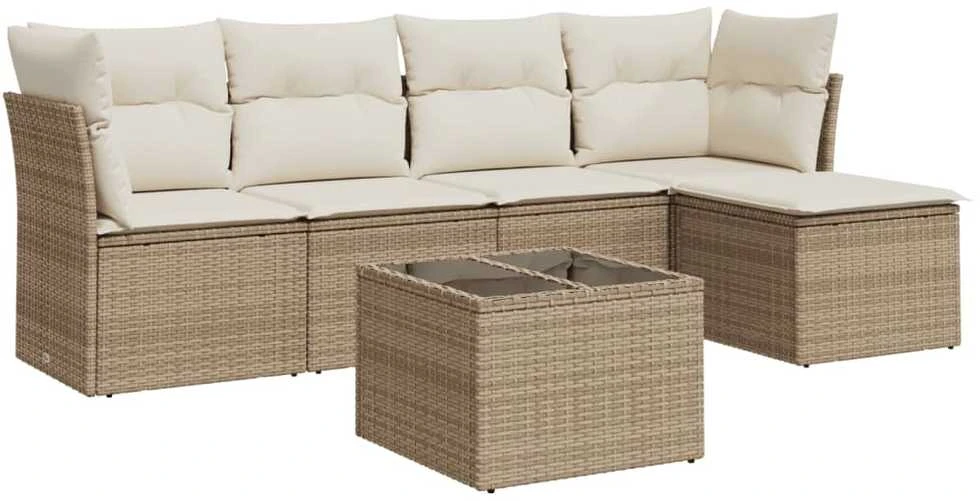 Sofa Sofos komplektas su pagalvėlėmis, 6 dalių, smėlio, poliratanas