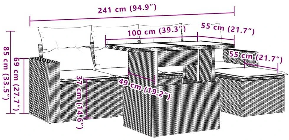 Sofa Sofos komplektas su pagalvėlėmis, 6 dalių, pilkas, poliratanas
