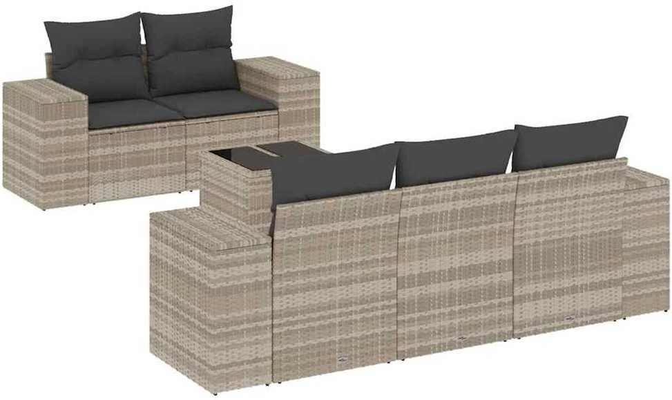 Sofa Sofos komplektas su pagalvėlėmis, 6 dalių, pilkas, poliratanas