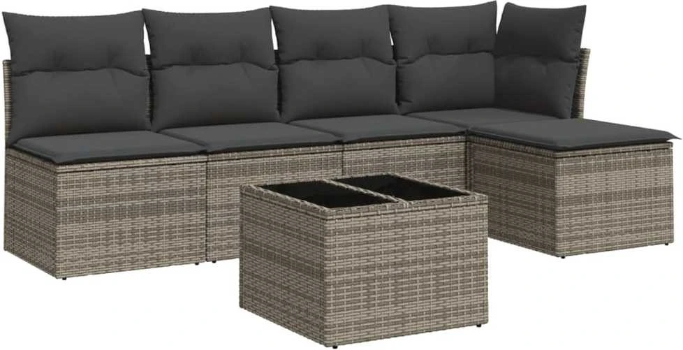 Sofa Sofos komplektas su pagalvėlėmis, 6 dalių, pilkas, poliratanas