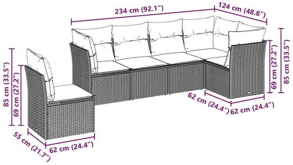 Sofa Sofos komplektas su pagalvėlėmis, 6 dalių, pilkas, poliratanas