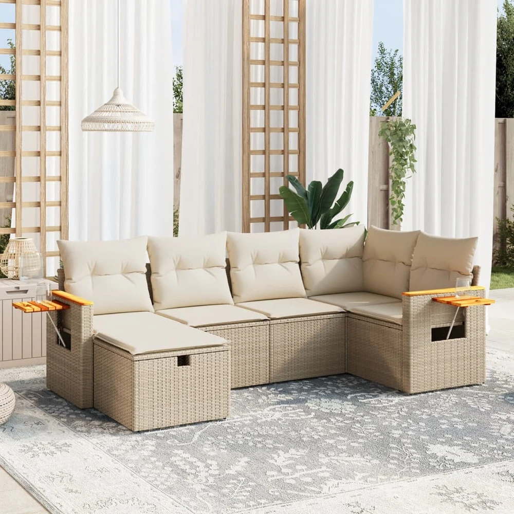 Sofa Sofos komplektas su pagalvėlėmis, 6 dalių, smėlio, poliratanas