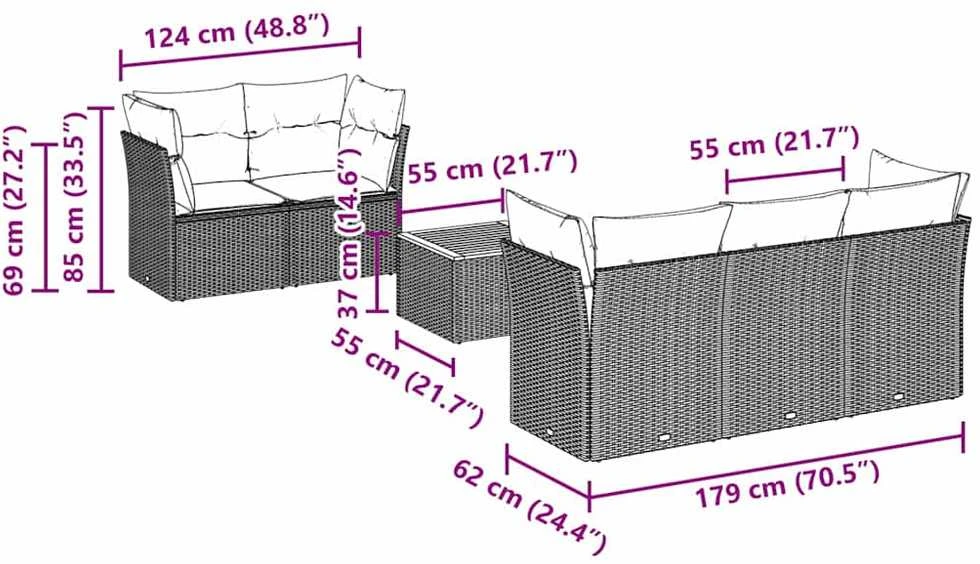 Lauko baldų komplektas Sofos komplektas su pagalvėlėmis, 6 dalių, juodas, poliratanas