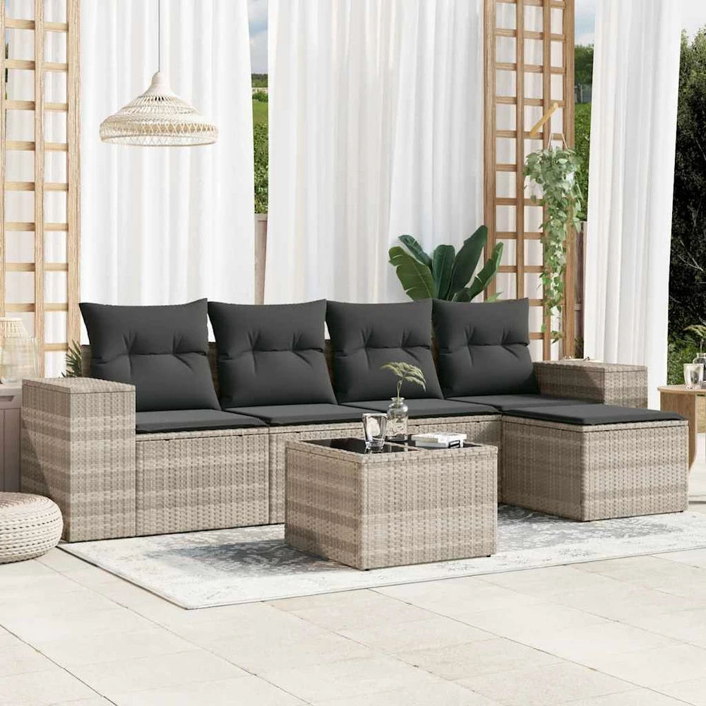 Sofa Sofos komplektas su pagalvėlėmis, 6 dalių, pilkas, poliratanas