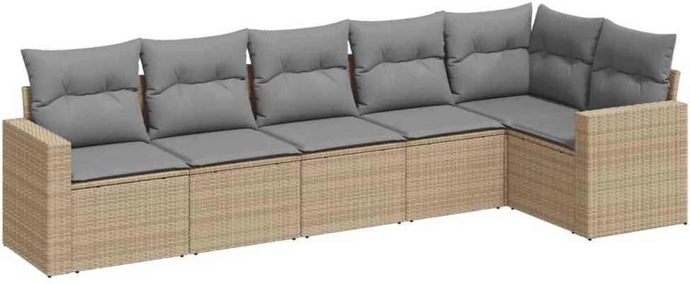Sofa Sofos komplektas su pagalvėlėmis, 6 dalių, smėlio, poliratanas