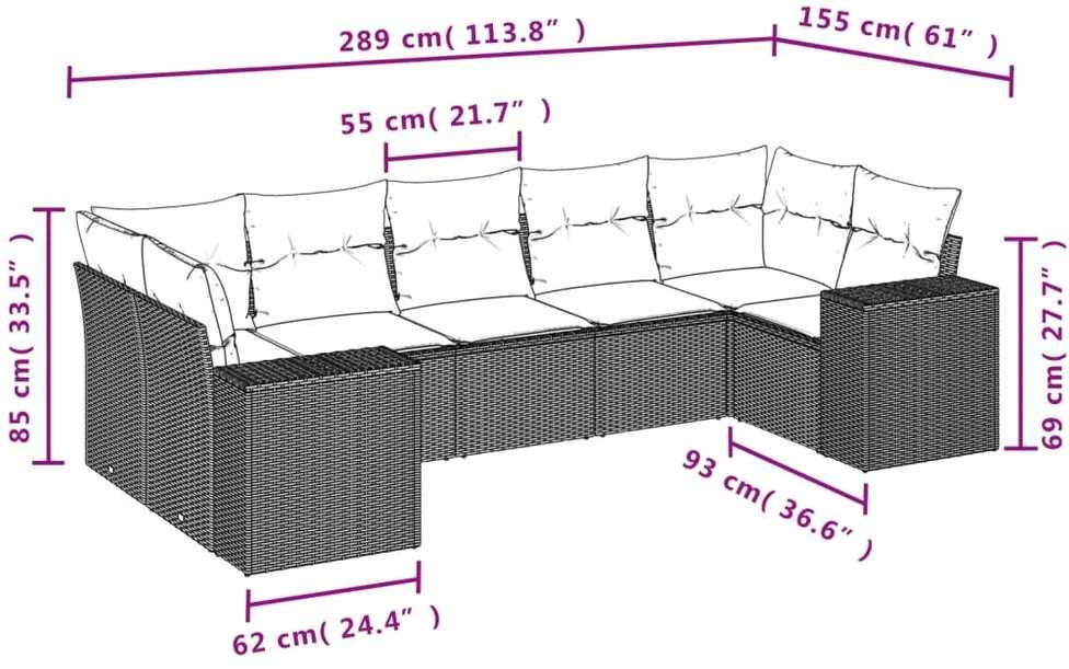Lauko baldų komplektas Sofos komplektas su pagalvėlėmis, 7 dalių, juodas, poliratanas
