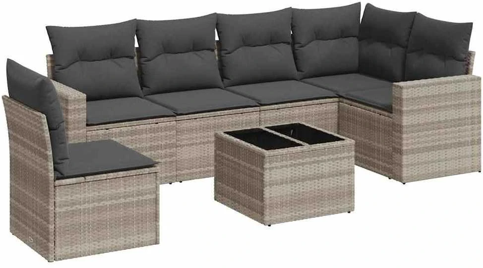 Sofa Sofos komplektas su pagalvėlėmis, 7 dalių, pilkas, poliratanas