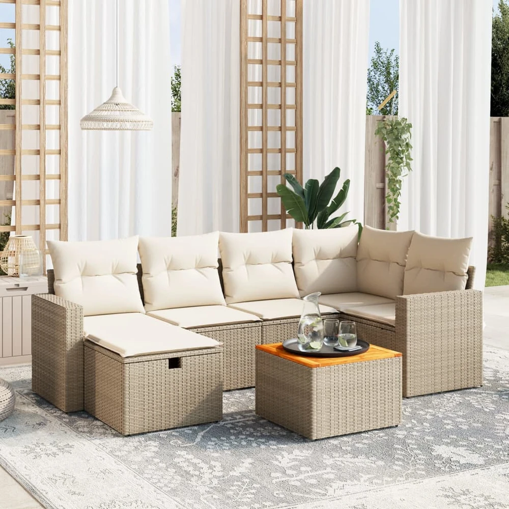 Sofa Sofos komplektas su pagalvėlėmis, 7 dalių, smėlio, poliratanas