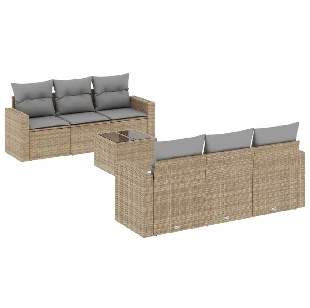 Sofa Sofos komplektas su pagalvėlėmis, 7 dalių, smėlio, poliratanas