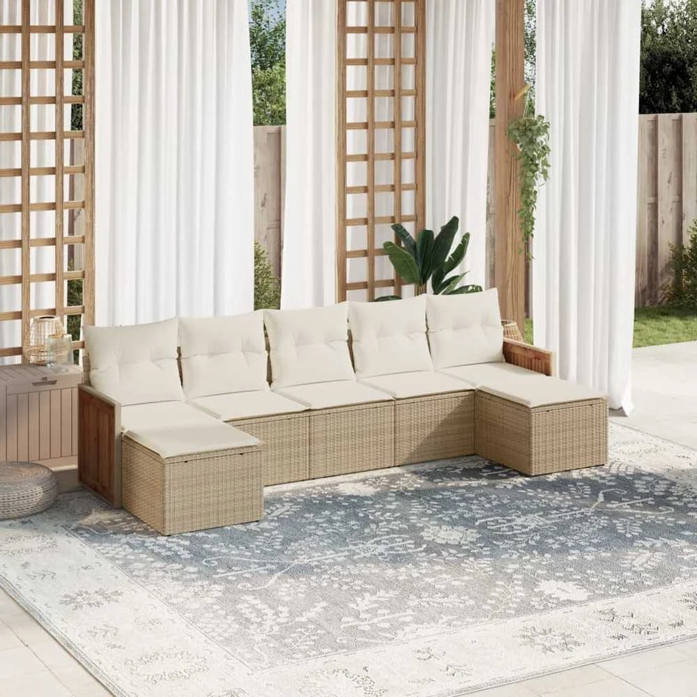Sofa Sofos komplektas su pagalvėlėmis, 7 dalių, smėlio, poliratanas