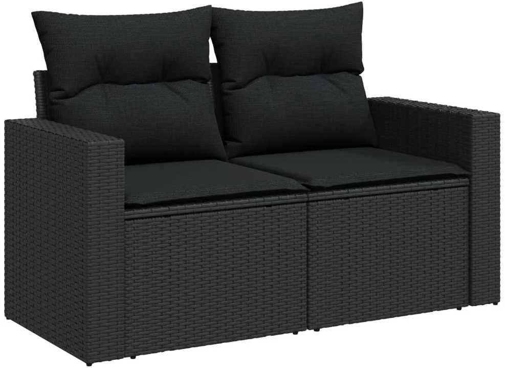 Lauko baldų komplektas Sofos komplektas su pagalvėlėmis, 7 dalių, juodas, poliratanas