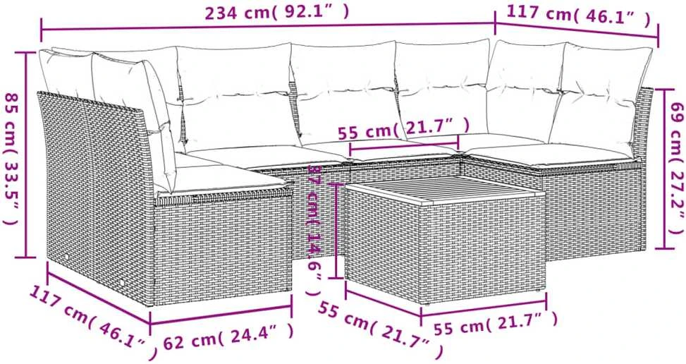 Lauko baldų komplektas Sofos komplektas su pagalvėlėmis, 7 dalių, smėlio, poliratanas