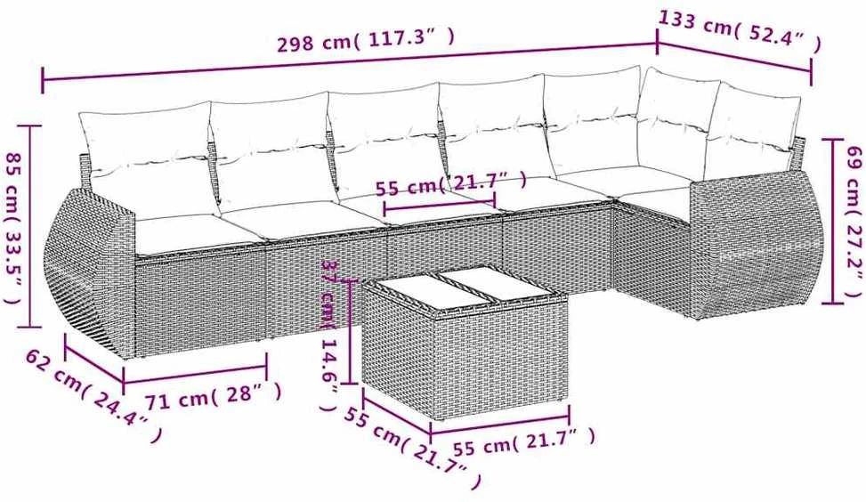Sofa Sofos komplektas su pagalvėlėmis, 7 dalių, pilkas, poliratanas