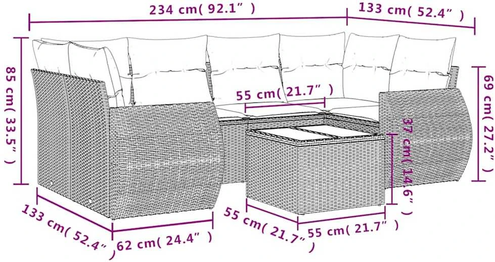 Sofa Sofos komplektas su pagalvėlėmis, 7 dalių, pilkas, poliratanas