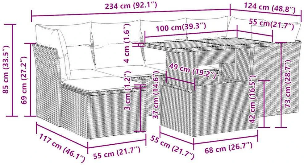 Lauko baldų komplektas Sofos komplektas su pagalvėlėmis, 7 dalių, smėlio, poliratanas